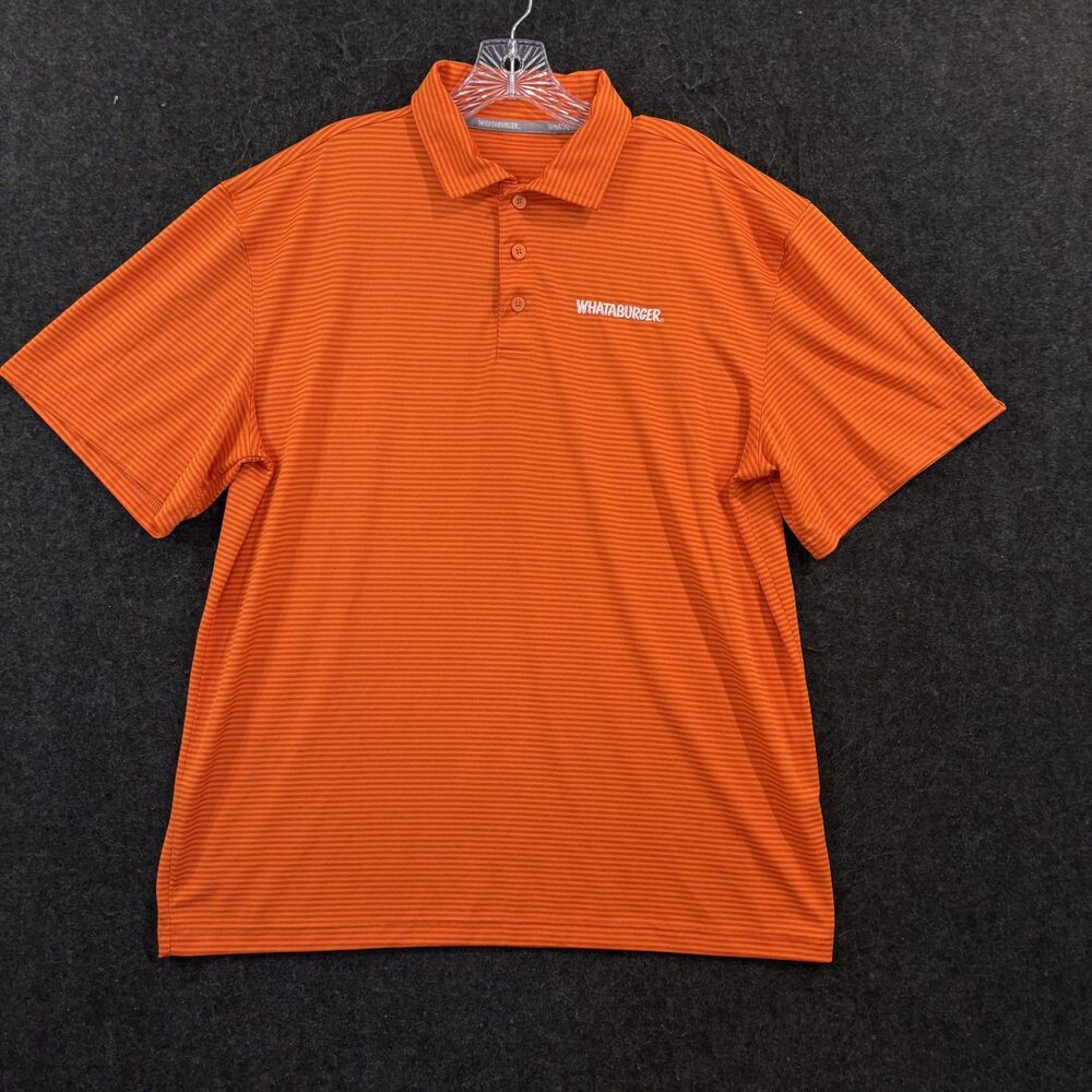 Whataburger Polo Shirt Men's Large Orange Striped Polyester Workwear Uniform
